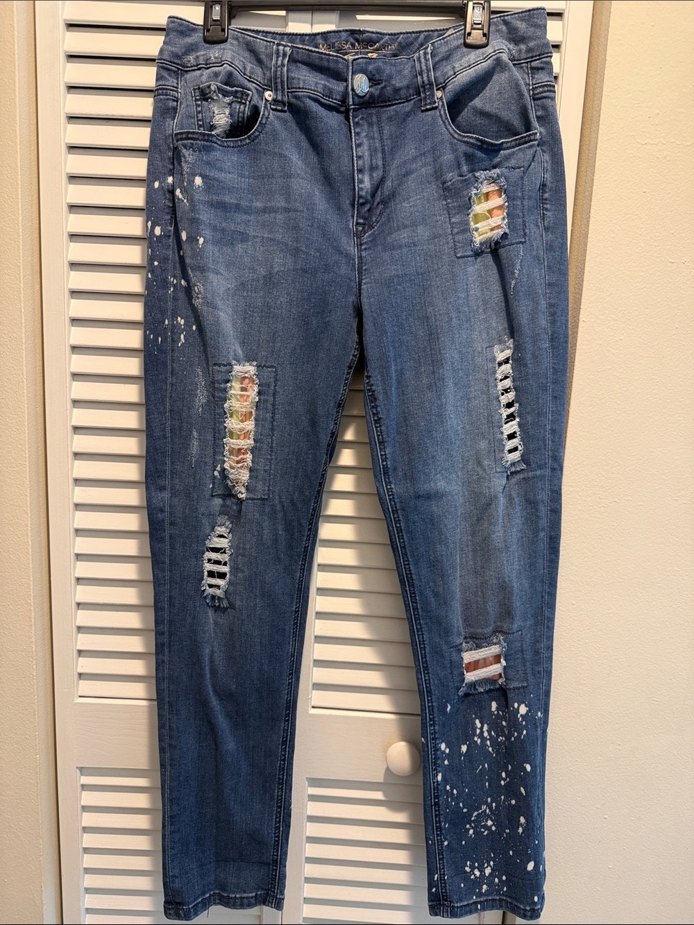 Seven7 Melissa McCarthy Blue Skinny Jeans with Distressed & Patch Detail 14W